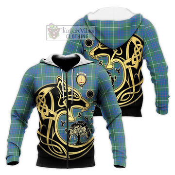 MacIntyre Hunting Ancient Tartan Knitted Hoodie with Family Crest Celtic Wolf Style