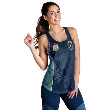 MacIntyre Hunting Ancient Tartan Women's Racerback Tanks with Family Crest and Scottish Thistle Vibes Sport Style