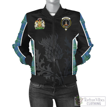 MacIntyre Hunting Ancient Tartan Bomber Jacket with Family Crest and Scottish Thistle Vibes Sport Style