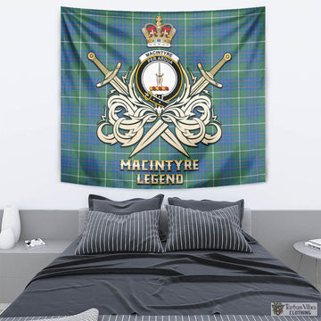 MacIntyre Hunting Ancient Tartan Tapestry with Clan Crest and the Golden Sword of Courageous Legacy