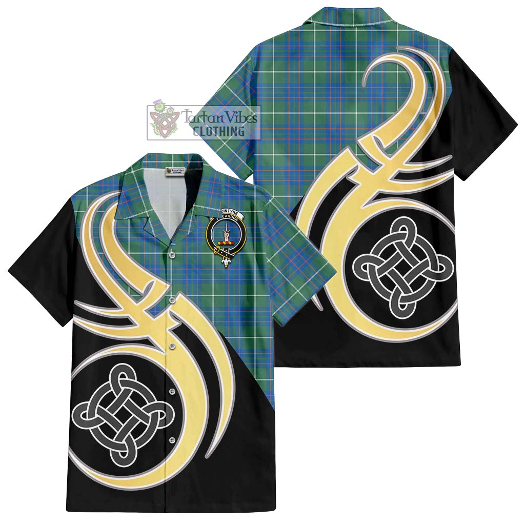 MacIntyre Hunting Ancient Tartan Short Sleeve Button Shirt with Family Crest and Celtic Symbol Style - Tartan Vibes Clothing