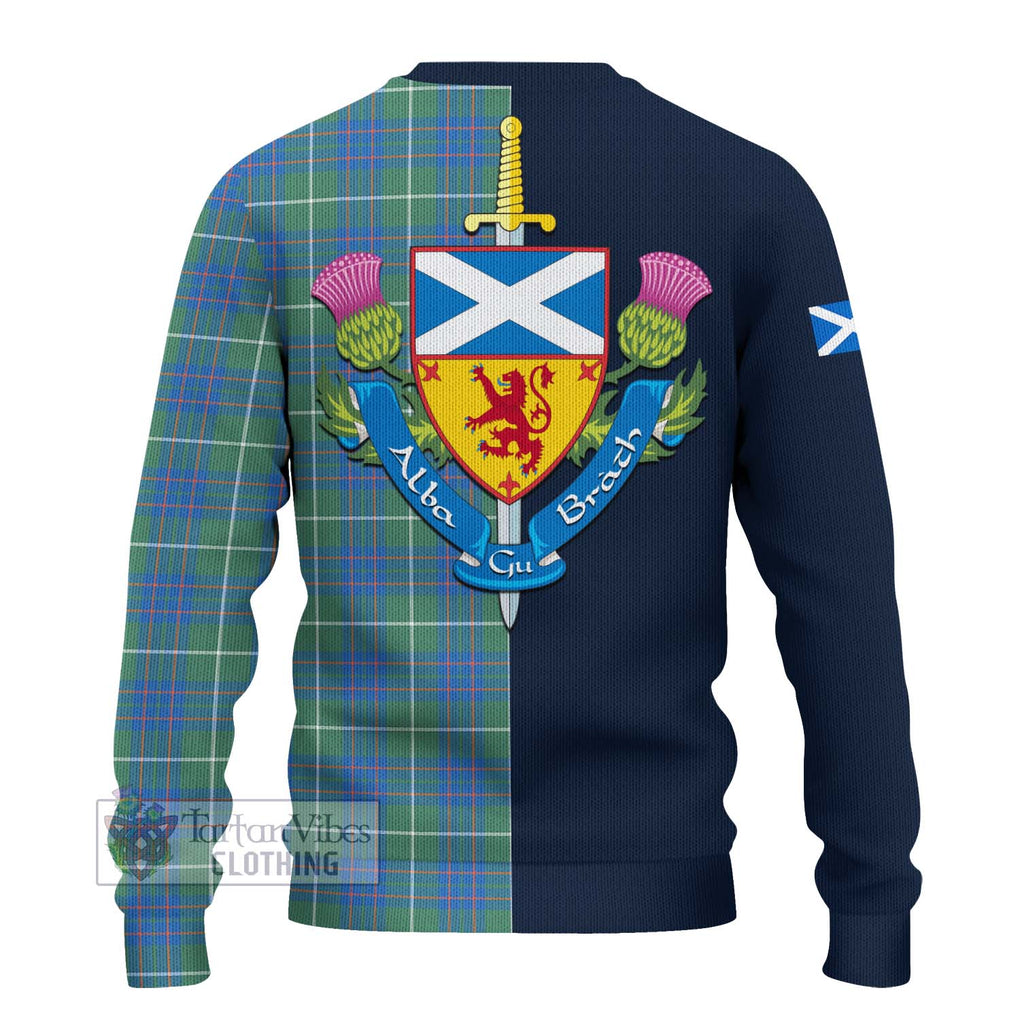 Tartan Vibes Clothing MacIntyre Hunting Ancient Tartan Knitted Sweater with Scottish Lion Royal Arm Half Style