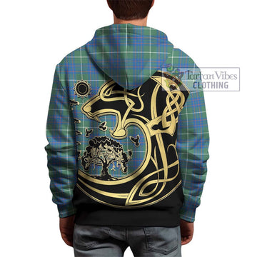 MacIntyre Hunting Ancient Tartan Hoodie with Family Crest Celtic Wolf Style