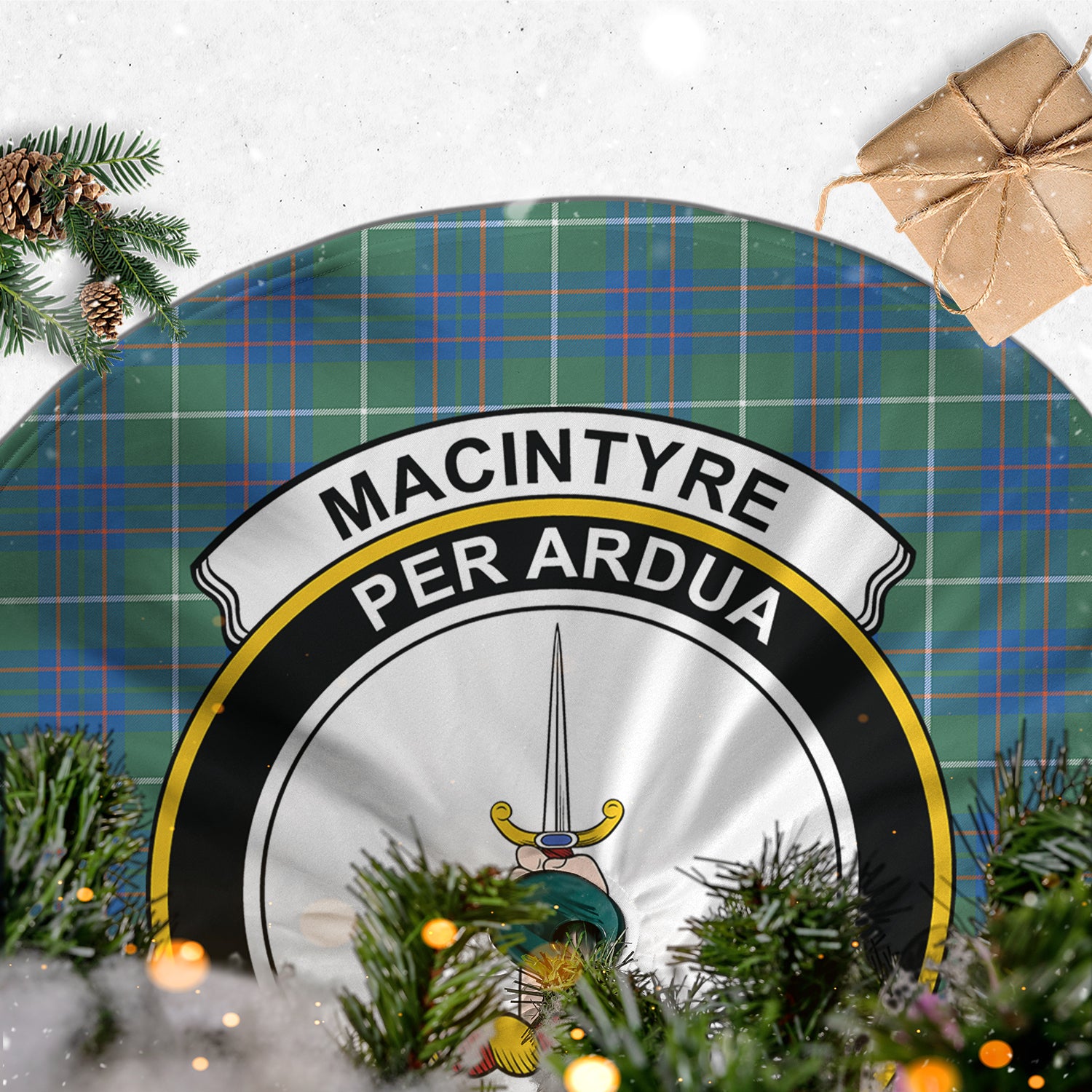 MacIntyre Hunting Ancient Tartan Christmas Tree Skirt with Family Crest - Tartanvibesclothing