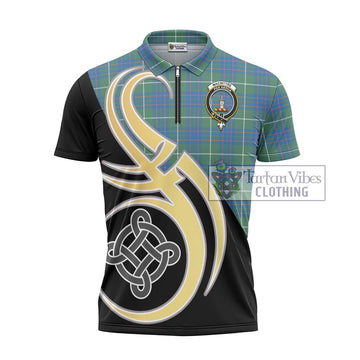 MacIntyre Hunting Ancient Tartan Zipper Polo Shirt with Family Crest and Celtic Symbol Style