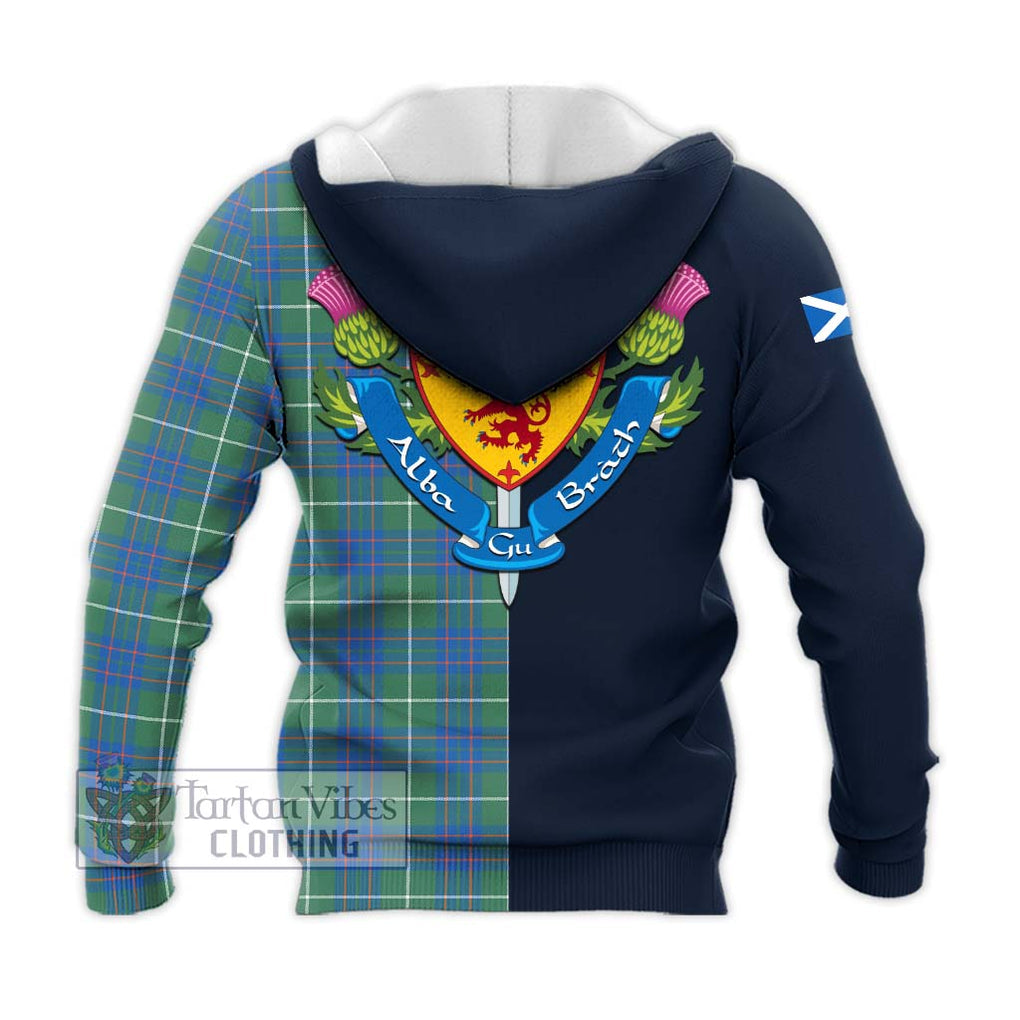 Tartan Vibes Clothing MacIntyre Hunting Ancient Tartan Knitted Hoodie with Scottish Lion Royal Arm Half Style