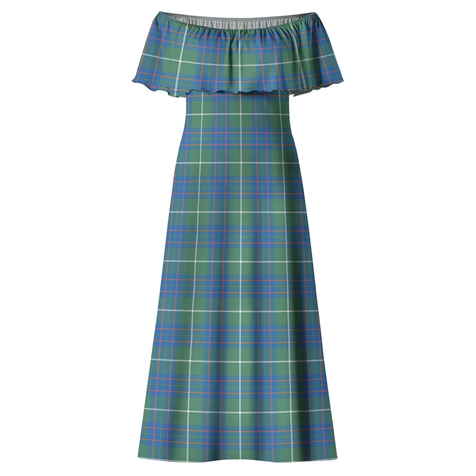 MacIntyre Hunting Ancient Tartan Off Shoulder Long Dress - Tartanvibesclothing