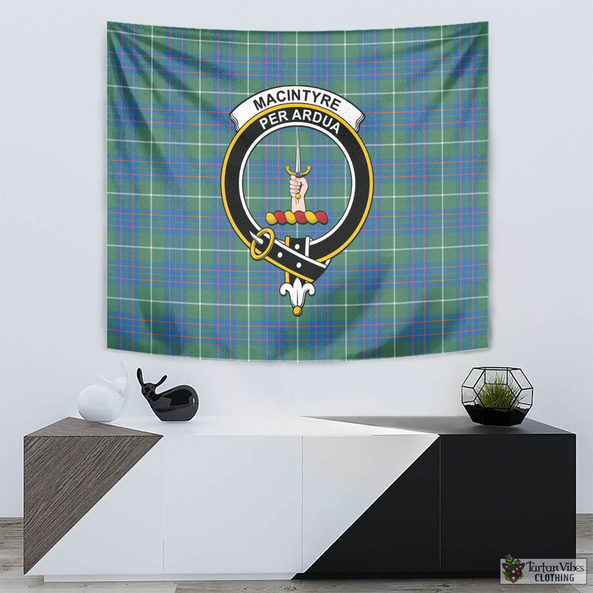 Tartan Vibes Clothing MacIntyre Hunting Ancient Tartan Tapestry Wall Hanging and Home Decor for Room with Family Crest