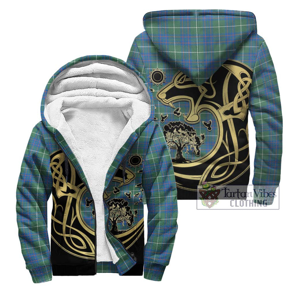 MacIntyre Hunting Ancient Tartan Sherpa Hoodie with Family Crest Celtic Wolf Style Unisex - Tartan Vibes Clothing