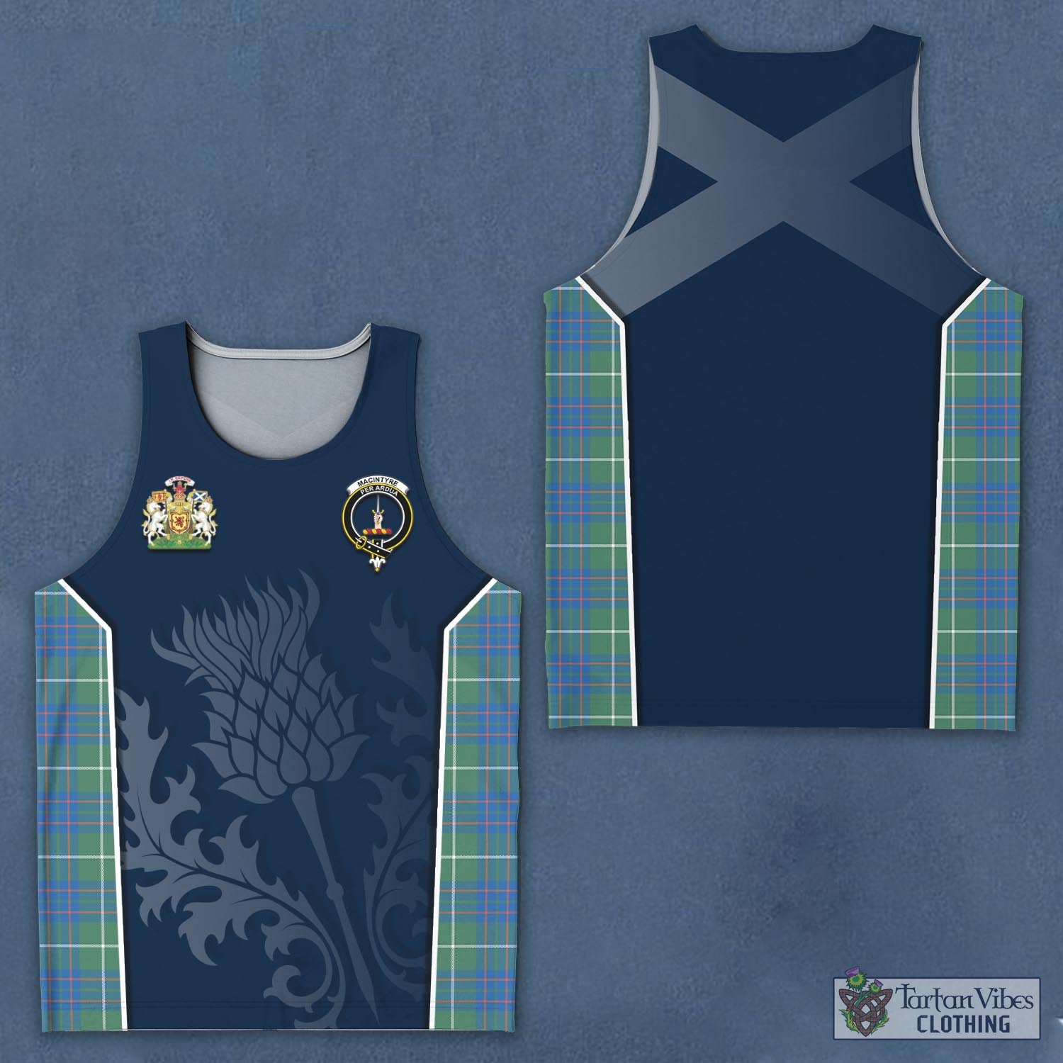 Tartan Vibes Clothing MacIntyre Hunting Ancient Tartan Men's Tanks Top with Family Crest and Scottish Thistle Vibes Sport Style