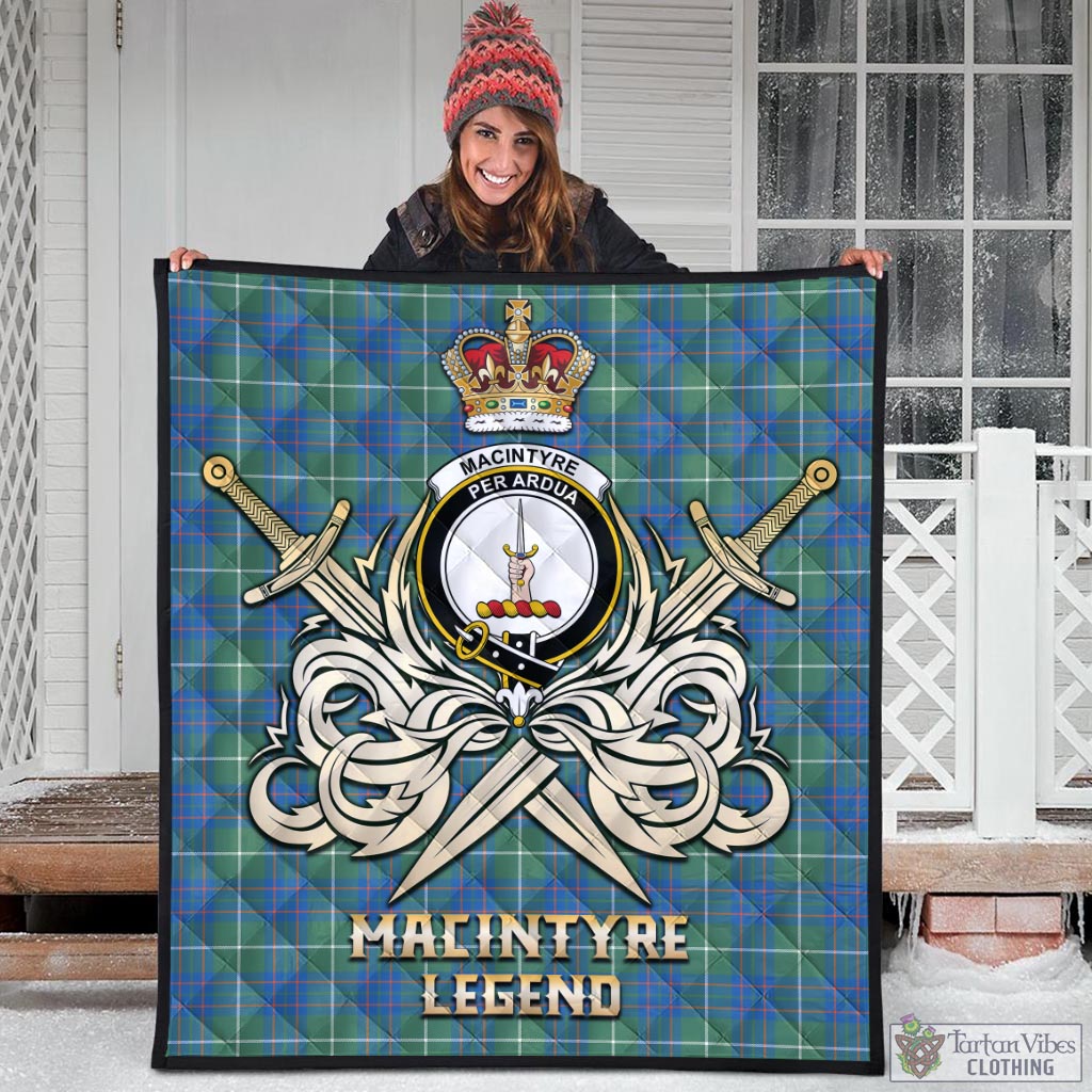 Tartan Vibes Clothing MacIntyre Hunting Ancient Tartan Quilt with Clan Crest and the Golden Sword of Courageous Legacy