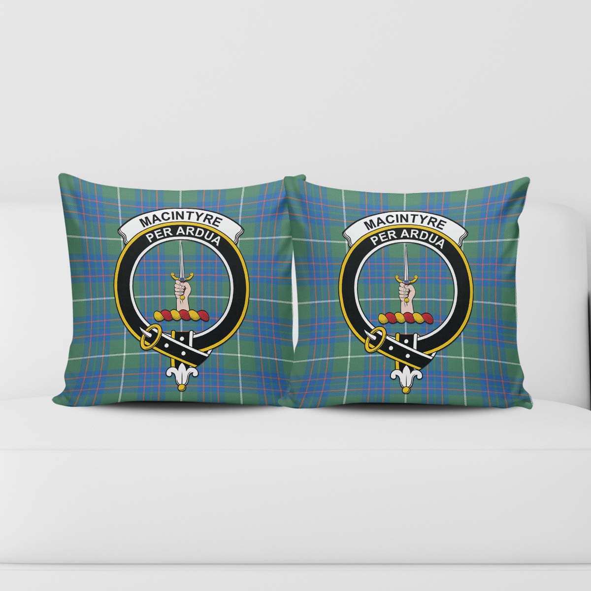 MacIntyre Hunting Ancient Tartan Pillow Cover with Family Crest - Tartanvibesclothing