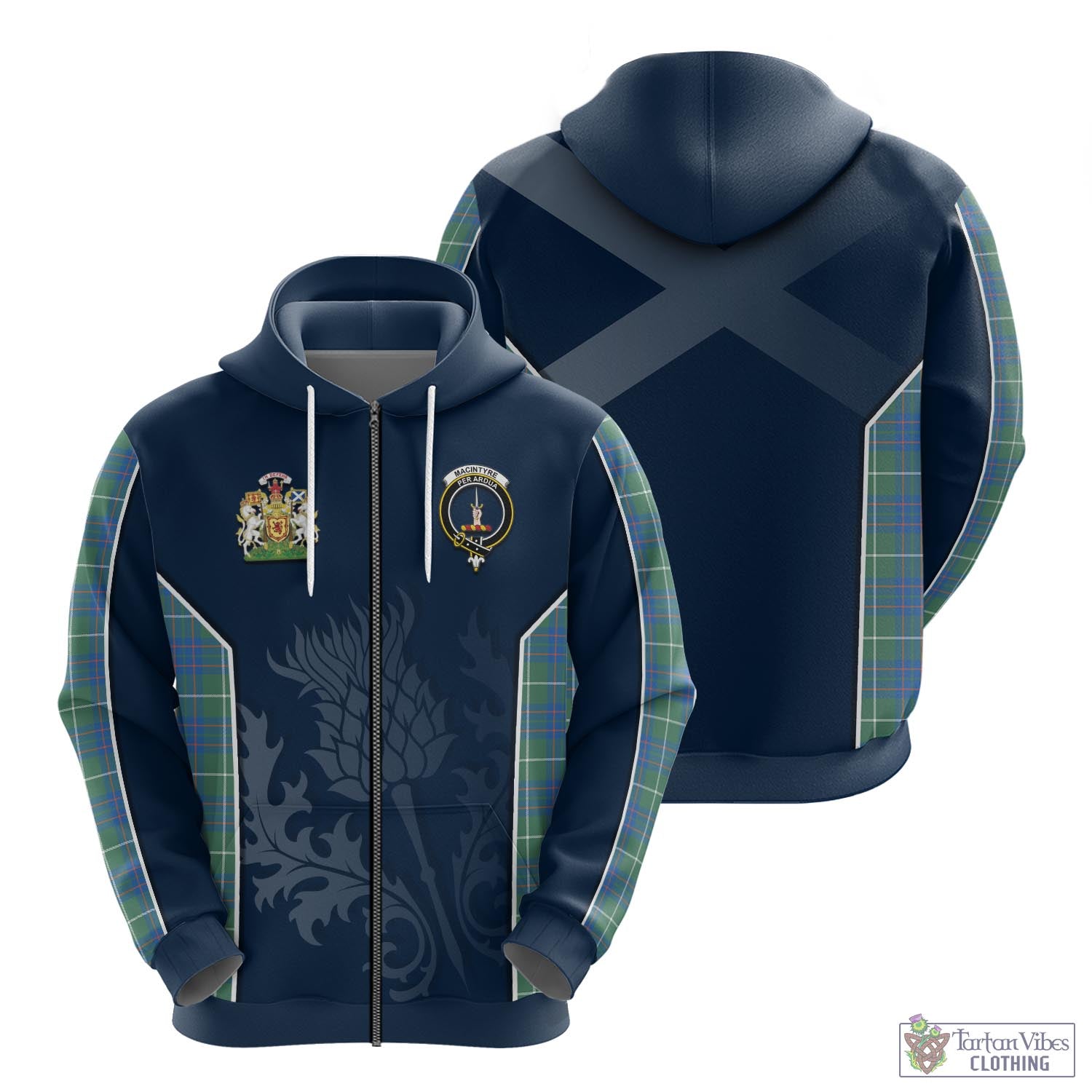 Tartan Vibes Clothing MacIntyre Hunting Ancient Tartan Hoodie with Family Crest and Scottish Thistle Vibes Sport Style