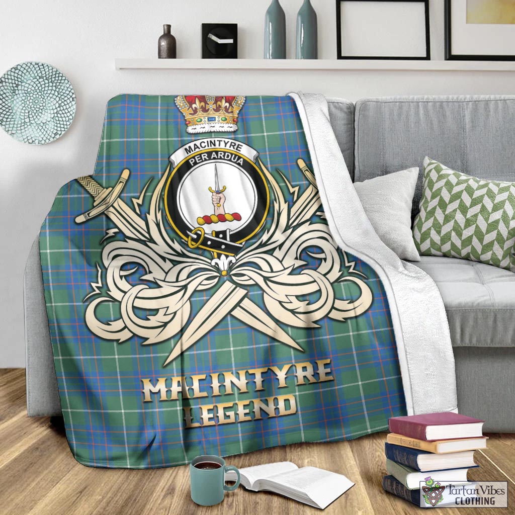 Tartan Vibes Clothing MacIntyre Hunting Ancient Tartan Blanket with Clan Crest and the Golden Sword of Courageous Legacy