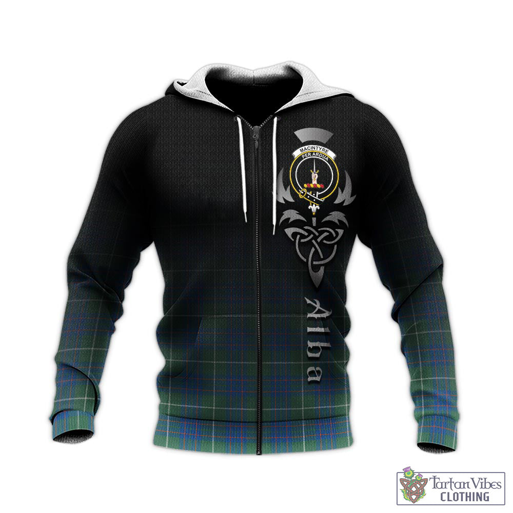 Tartan Vibes Clothing MacIntyre Hunting Ancient Tartan Knitted Hoodie Featuring Alba Gu Brath Family Crest Celtic Inspired