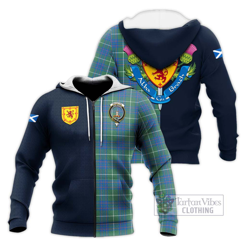 Tartan Vibes Clothing MacIntyre Hunting Ancient Tartan Knitted Hoodie with Scottish Lion Royal Arm Half Style