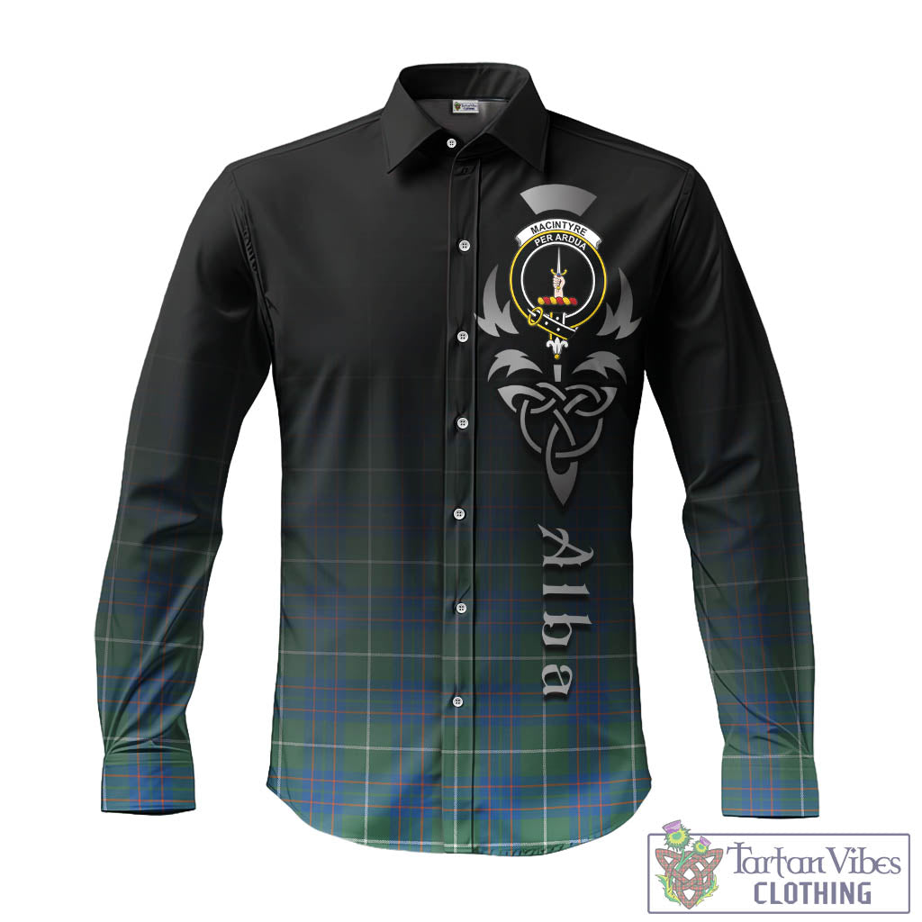 Tartan Vibes Clothing MacIntyre Hunting Ancient Tartan Long Sleeve Button Up Featuring Alba Gu Brath Family Crest Celtic Inspired