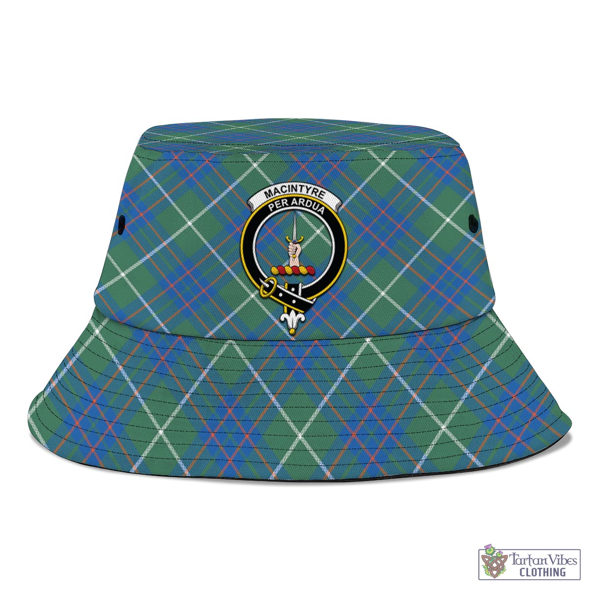 Tartan Vibes Clothing MacIntyre Hunting Ancient Tartan Bucket Hat with Family Crest