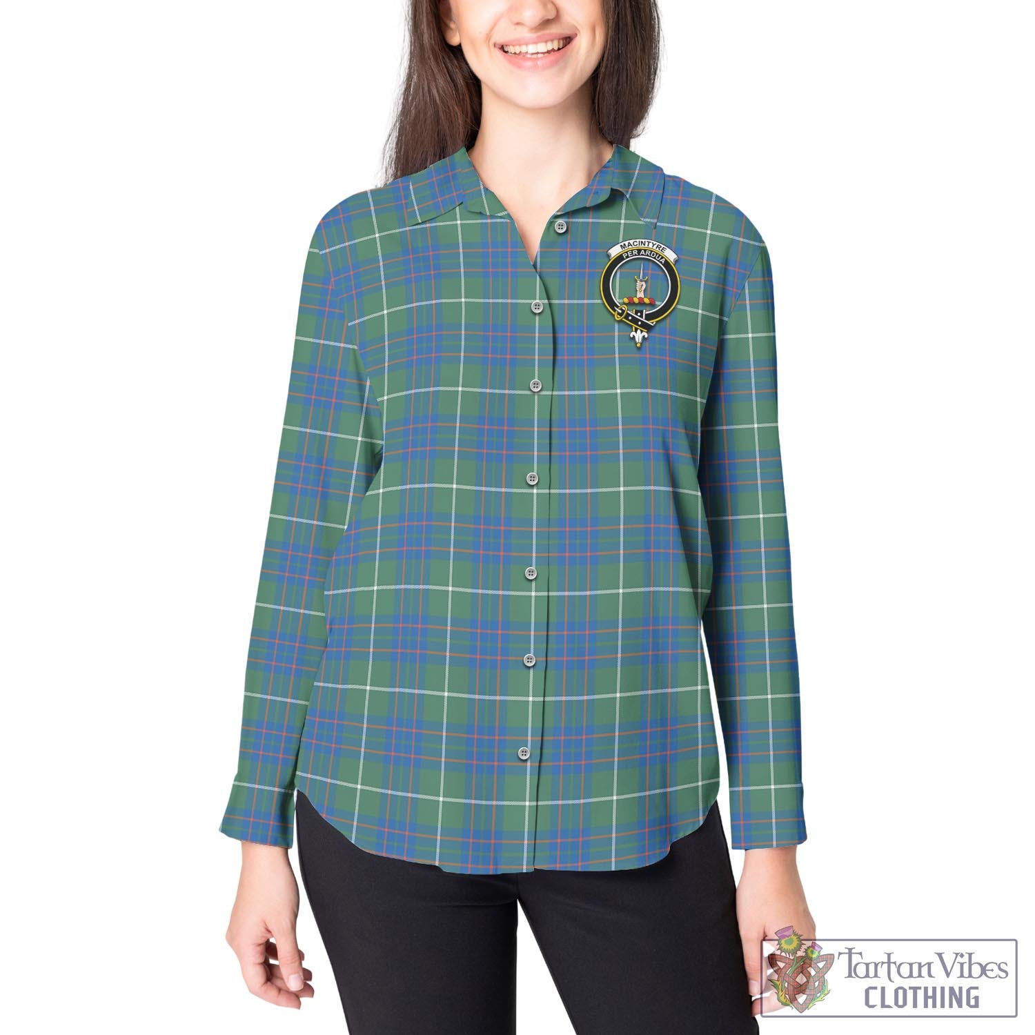 Tartan Vibes Clothing MacIntyre Hunting Ancient Tartan Womens Casual Shirt with Family Crest