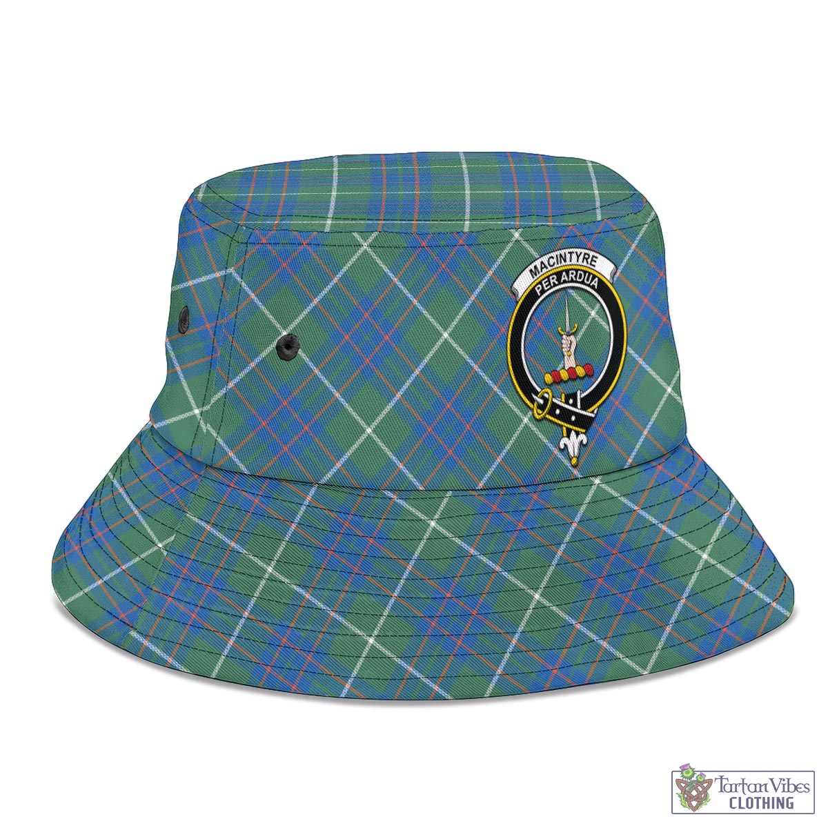 Tartan Vibes Clothing MacIntyre Hunting Ancient Tartan Bucket Hat with Family Crest