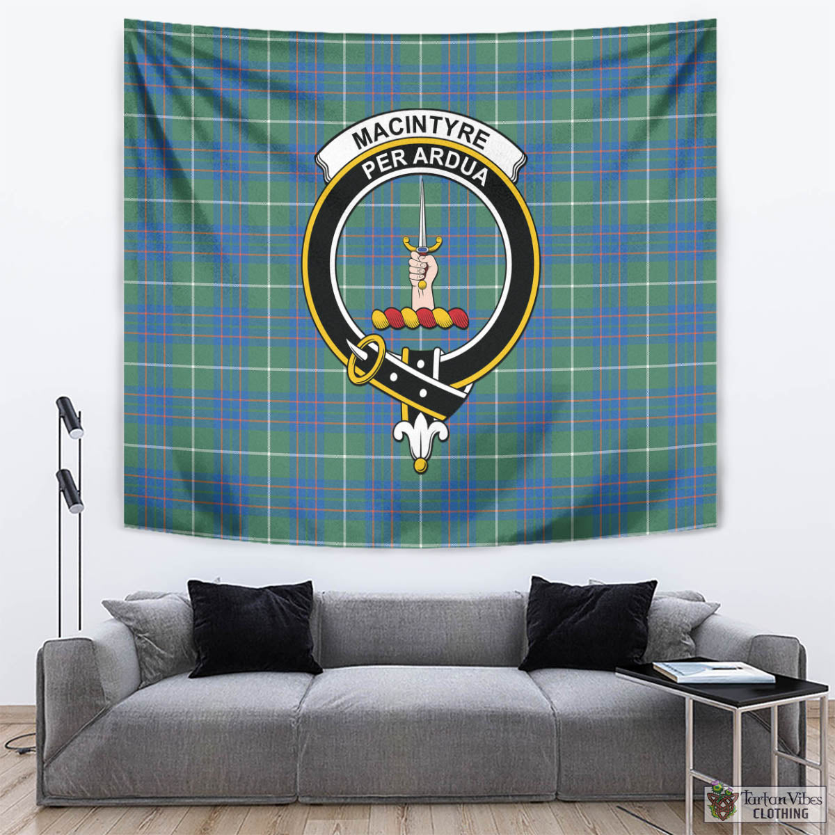 Tartan Vibes Clothing MacIntyre Hunting Ancient Tartan Tapestry Wall Hanging and Home Decor for Room with Family Crest