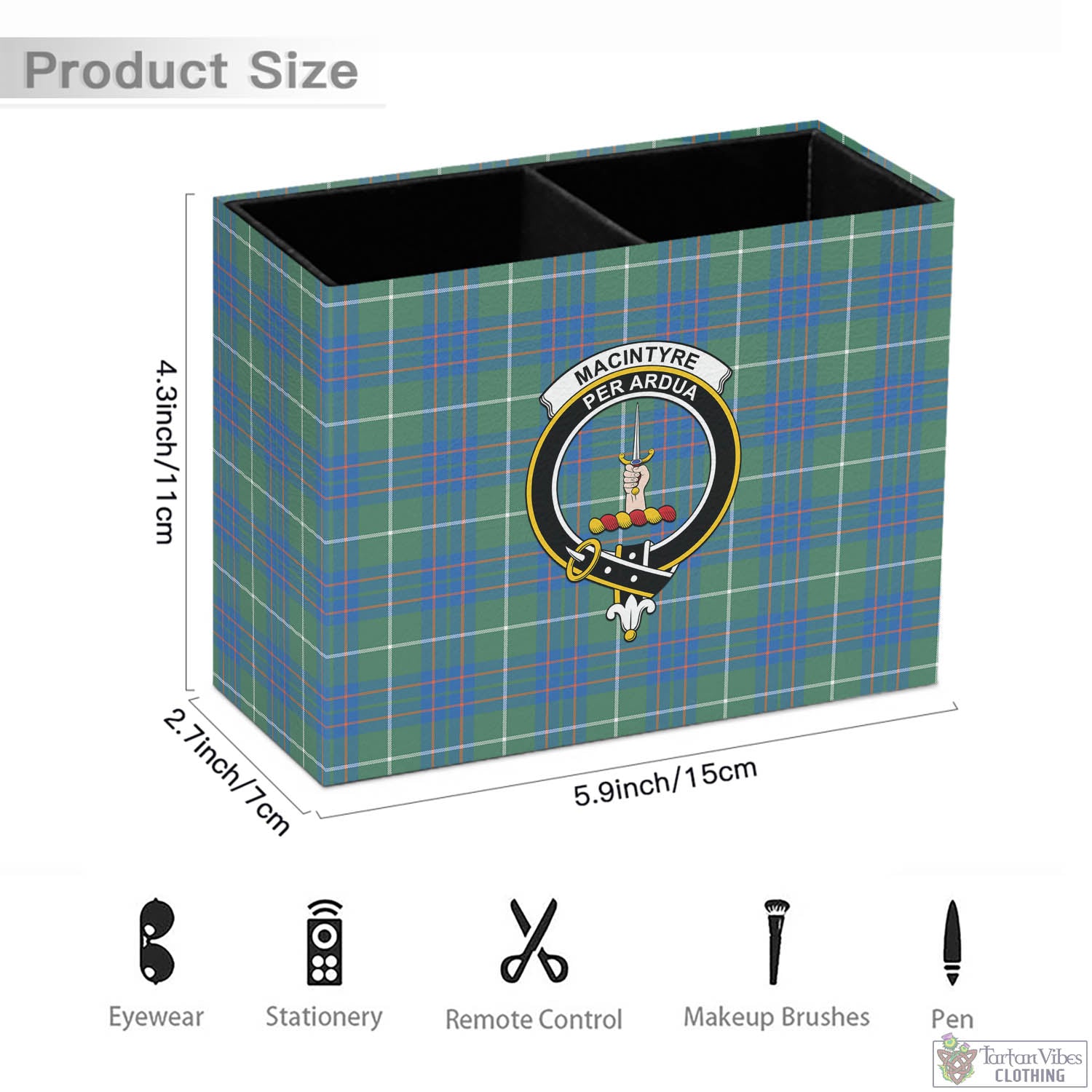 Tartan Vibes Clothing MacIntyre Hunting Ancient Tartan Pen Holder with Family Crest