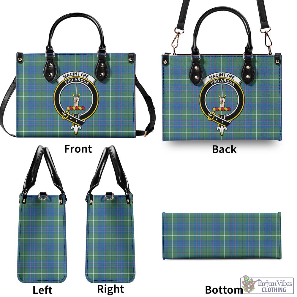 Tartan Vibes Clothing MacIntyre Hunting Ancient Tartan Luxury Leather Handbags with Family Crest