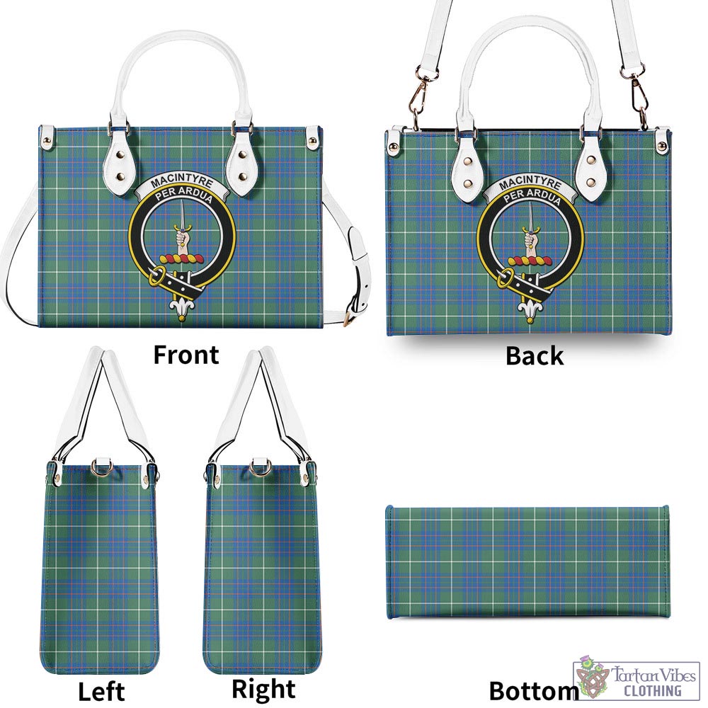 Tartan Vibes Clothing MacIntyre Hunting Ancient Tartan Luxury Leather Handbags with Family Crest