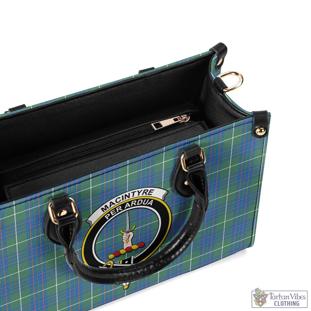 Tartan Vibes Clothing MacIntyre Hunting Ancient Tartan Luxury Leather Handbags with Family Crest