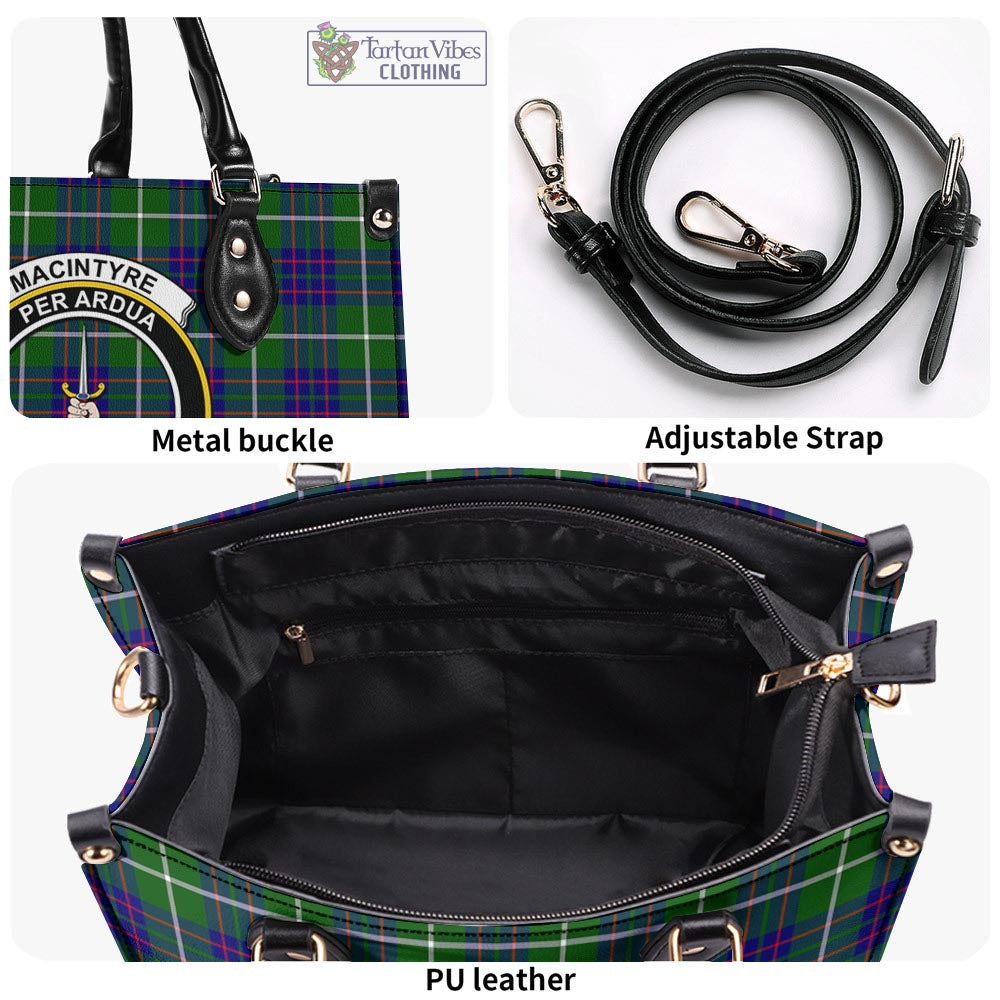 Tartan Vibes Clothing MacIntyre Hunting Modern Tartan Luxury Leather Handbags with Family Crest