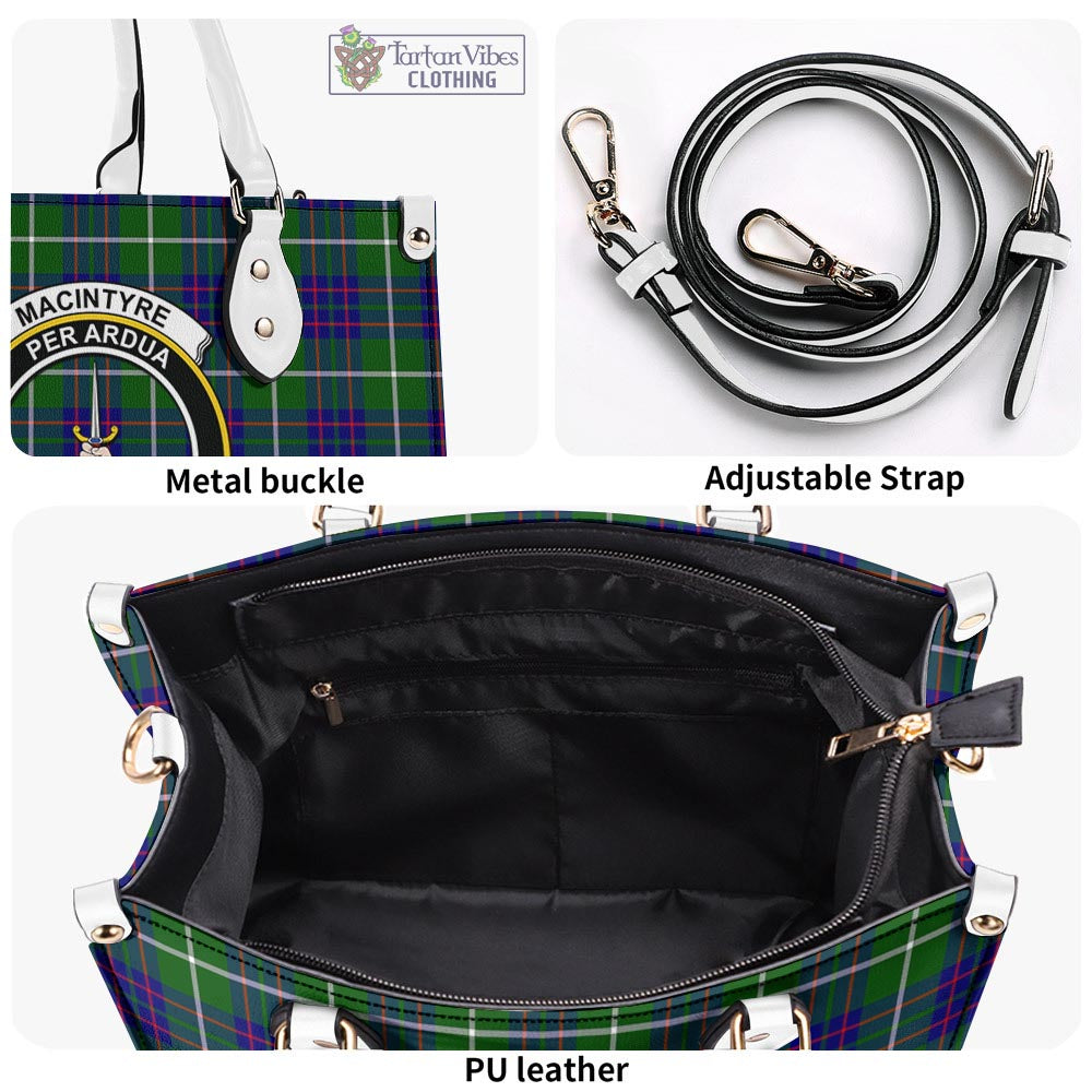 Tartan Vibes Clothing MacIntyre Hunting Modern Tartan Luxury Leather Handbags with Family Crest