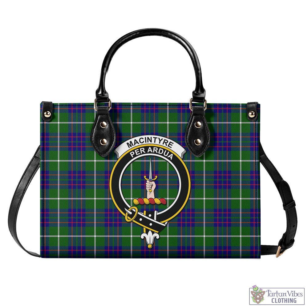 Tartan Vibes Clothing MacIntyre Hunting Modern Tartan Luxury Leather Handbags with Family Crest