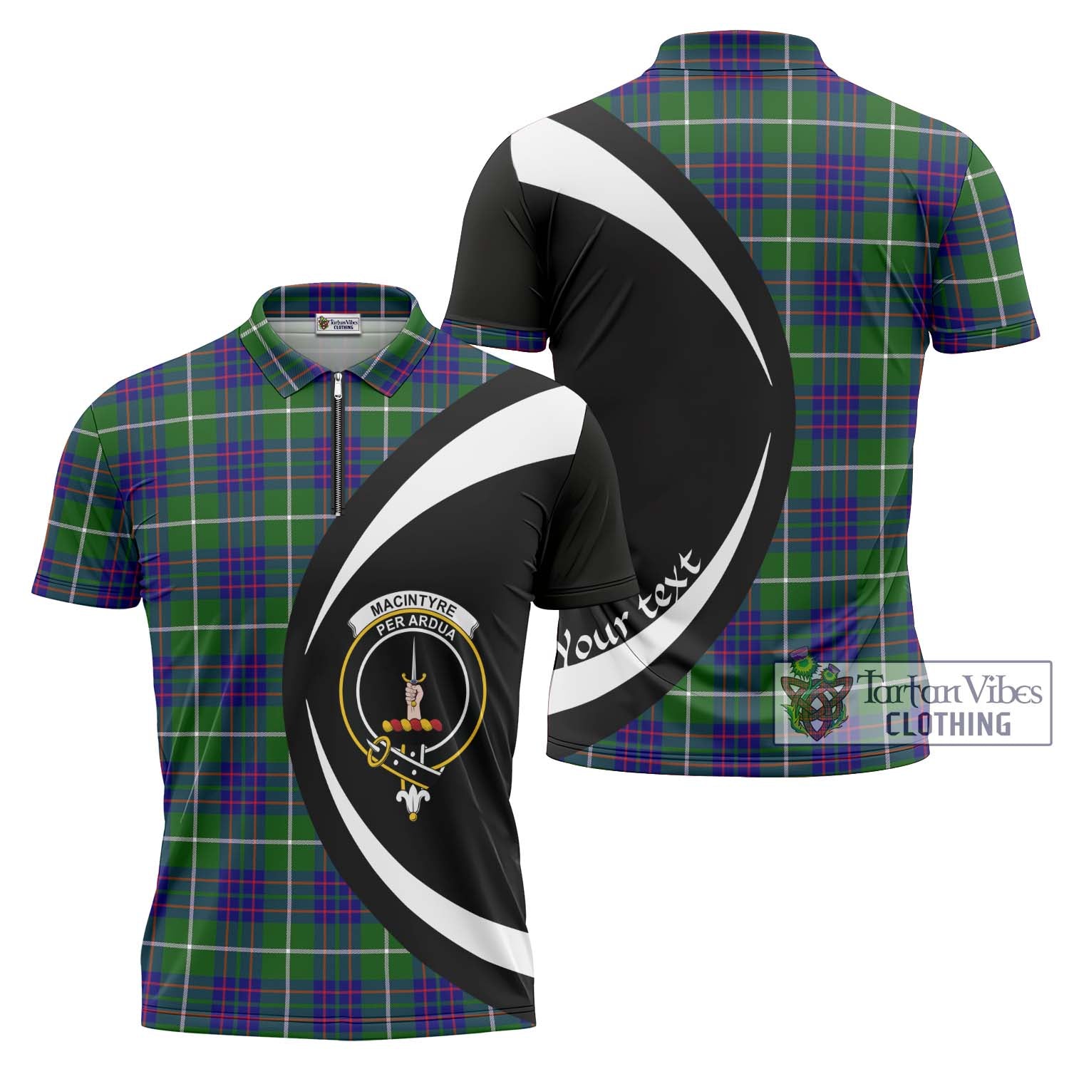 Tartan Vibes Clothing MacIntyre Hunting Modern Tartan Zipper Polo Shirt with Family Crest Circle Style