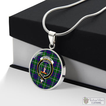 MacIntyre Hunting Modern Tartan Circle Necklace with Family Crest