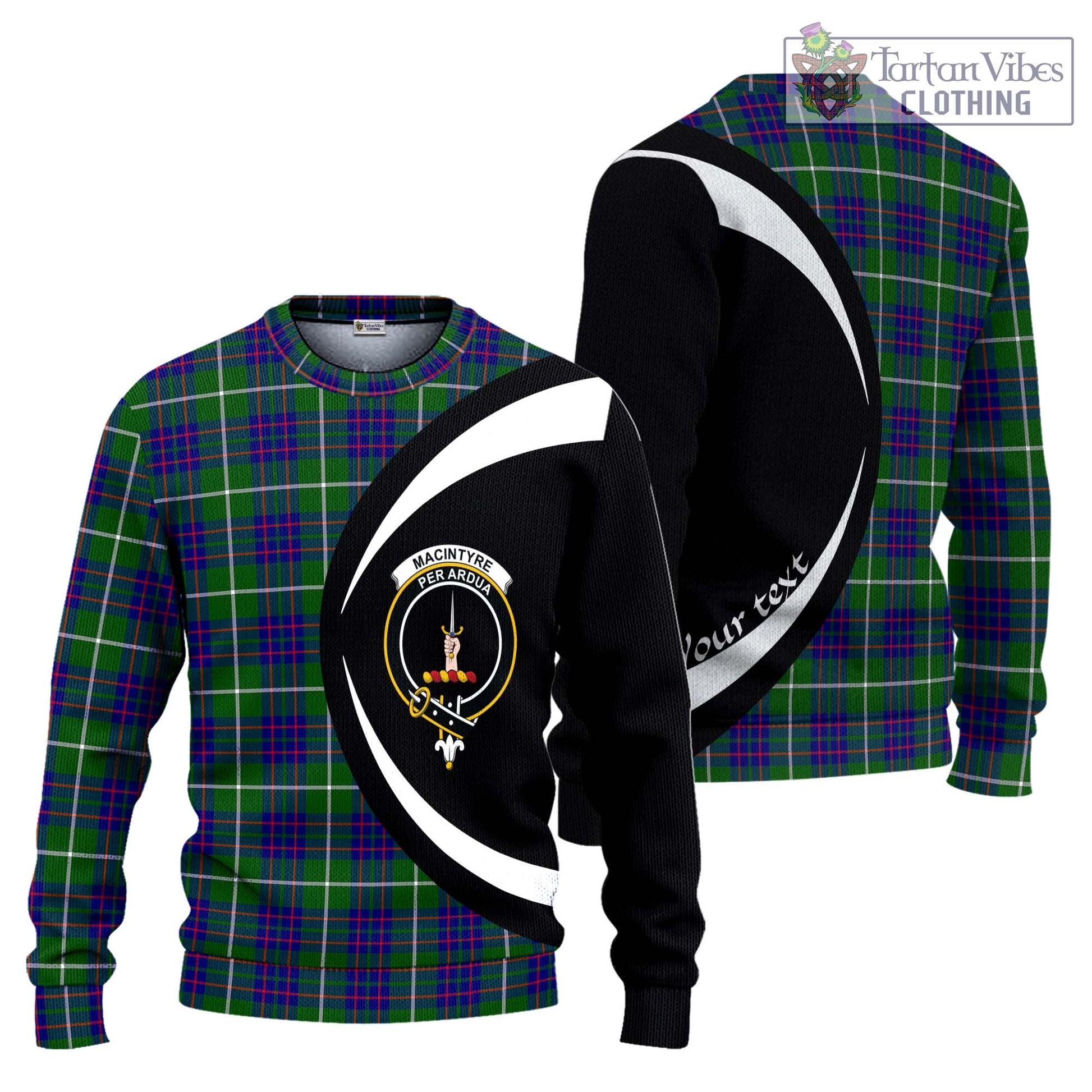 MacIntyre Hunting Modern Tartan Knitted Sweater with Family Crest Circle Style Unisex - Tartan Vibes Clothing