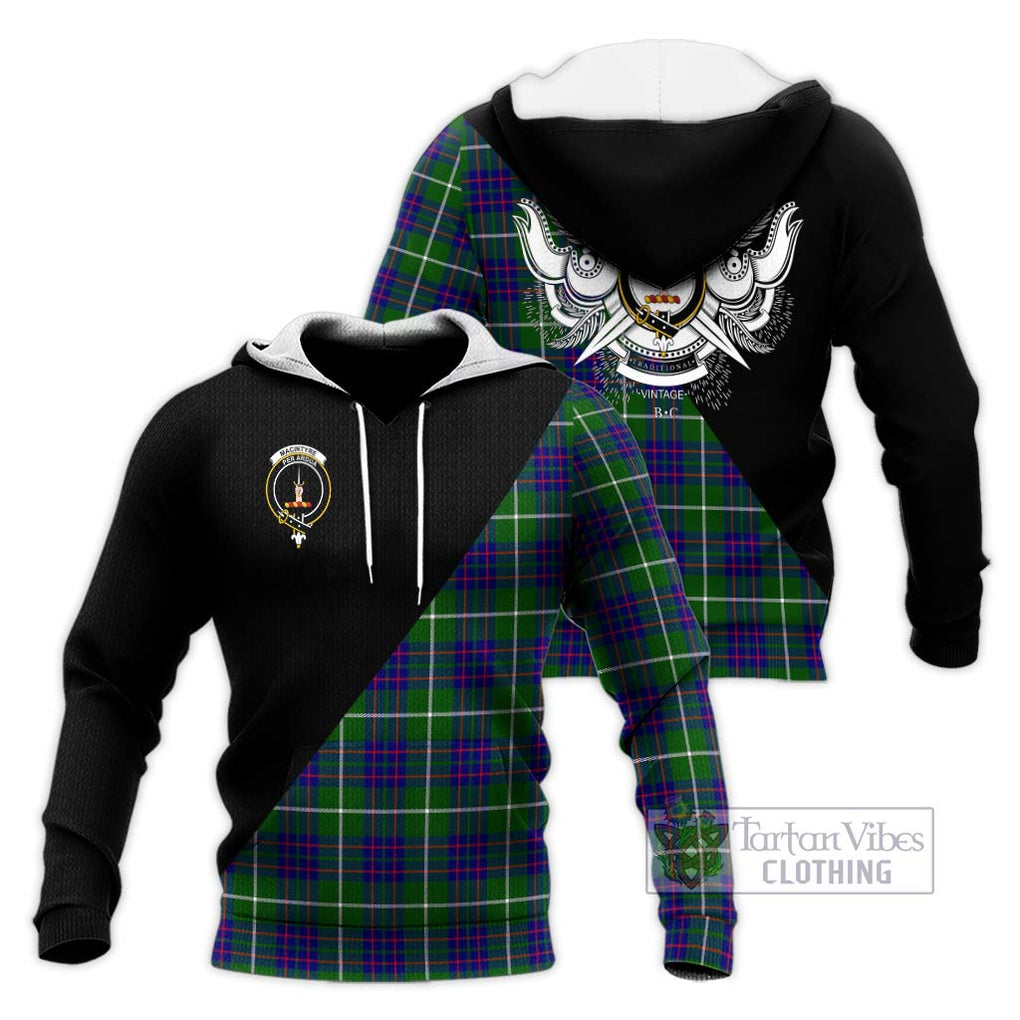 MacIntyre Hunting Modern Tartan Knitted Hoodie with Family Crest and Military Logo Style Unisex Knitted Pullover Hoodie - Tartanvibesclothing Shop