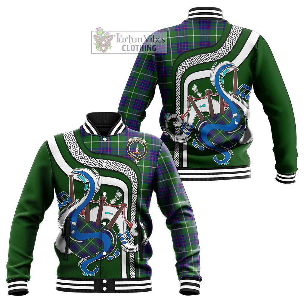 Tartan Vibes Clothing MacIntyre Hunting Modern Tartan Baseball Jacket with Epic Bagpipe Style