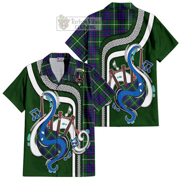 MacIntyre Hunting Modern Tartan Short Sleeve Button Shirt with Epic Bagpipe Style