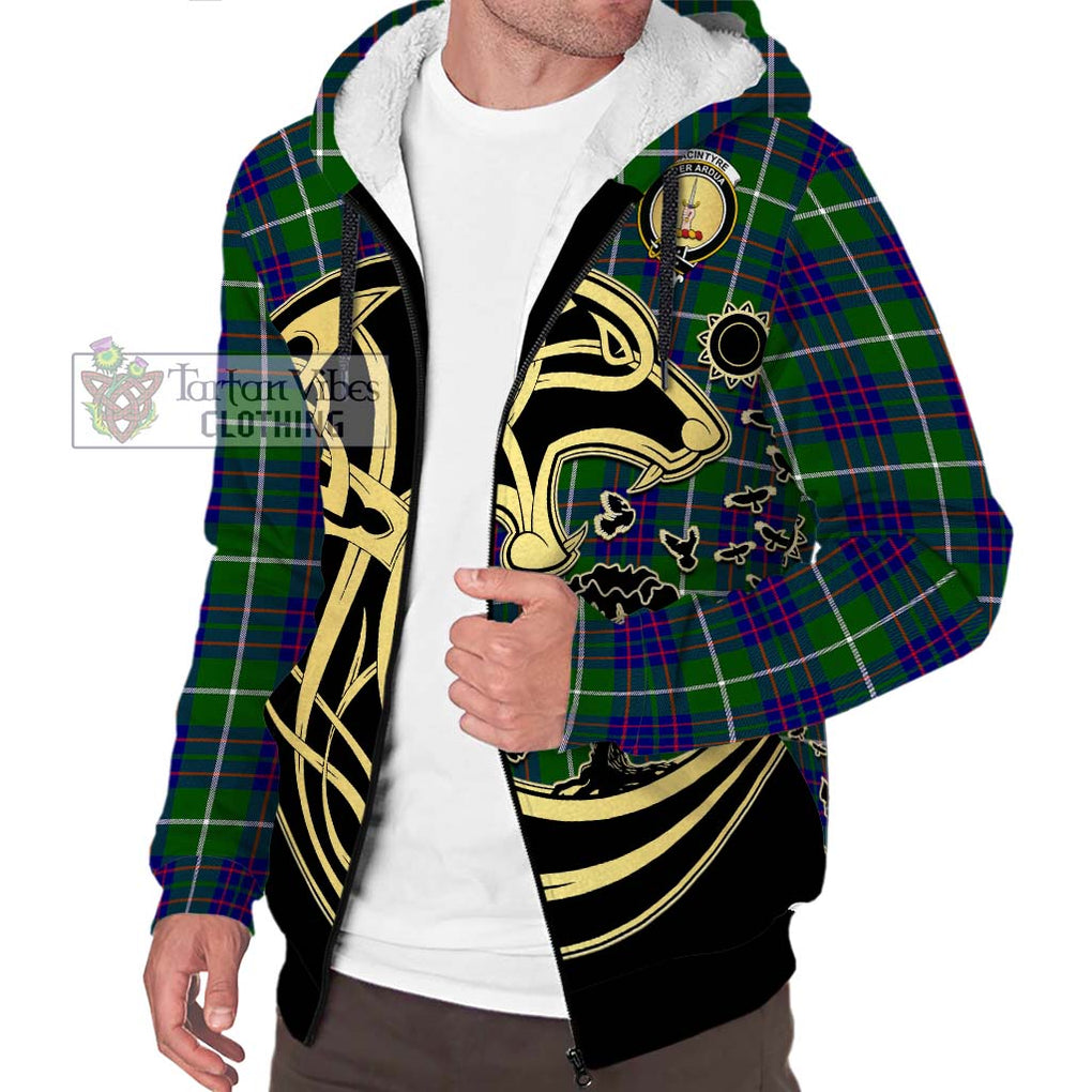 MacIntyre Hunting Modern Tartan Sherpa Hoodie with Family Crest Celtic Wolf Style Unisex S - Tartan Vibes Clothing