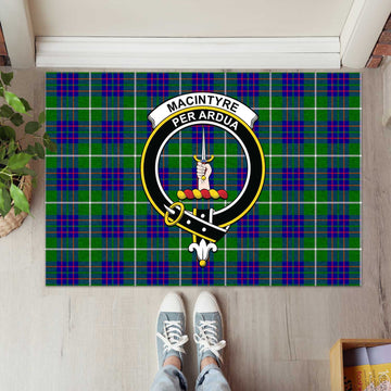 MacIntyre Hunting Modern Tartan Door Mat with Family Crest