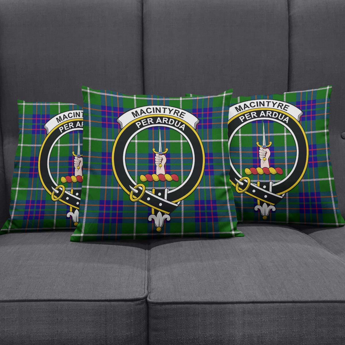 MacIntyre Hunting Modern Tartan Pillow Cover with Family Crest Square Pillow Cover - Tartanvibesclothing