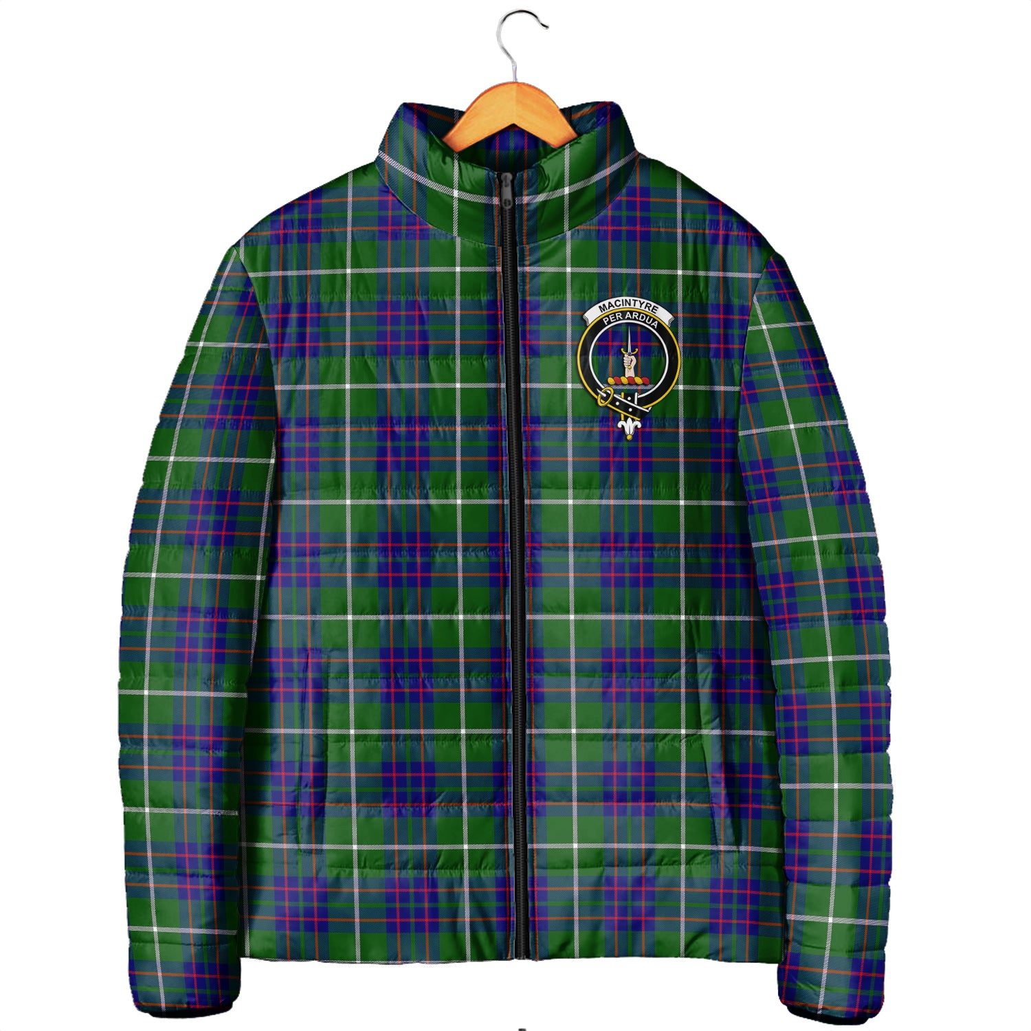 MacIntyre Hunting Modern Tartan Padded Jacket with Family Crest Men's Padded Jacket - Tartan Vibes Clothing