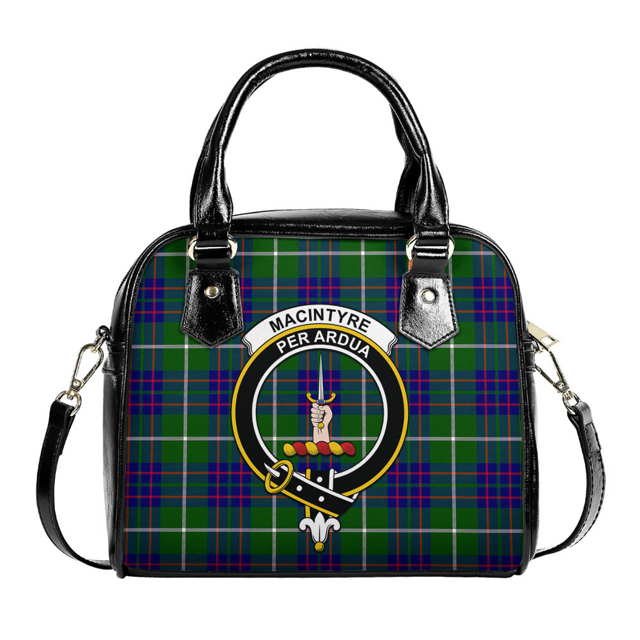 MacIntyre Hunting Modern Tartan Shoulder Handbags with Family Crest One Size 6*25*22 cm - Tartanvibesclothing