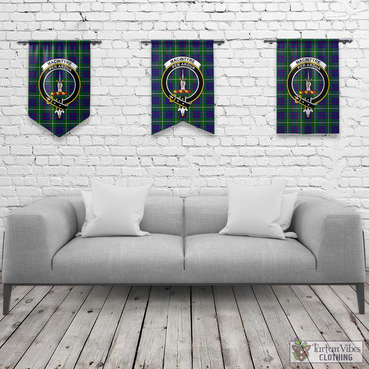 Tartan Vibes Clothing MacIntyre Hunting Modern Tartan Gonfalon, Tartan Banner with Family Crest