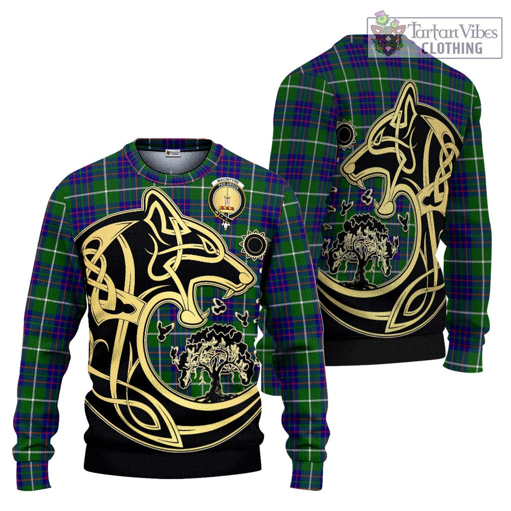 MacIntyre Hunting Modern Tartan Knitted Sweater with Family Crest Celtic Wolf Style Unisex - Tartan Vibes Clothing