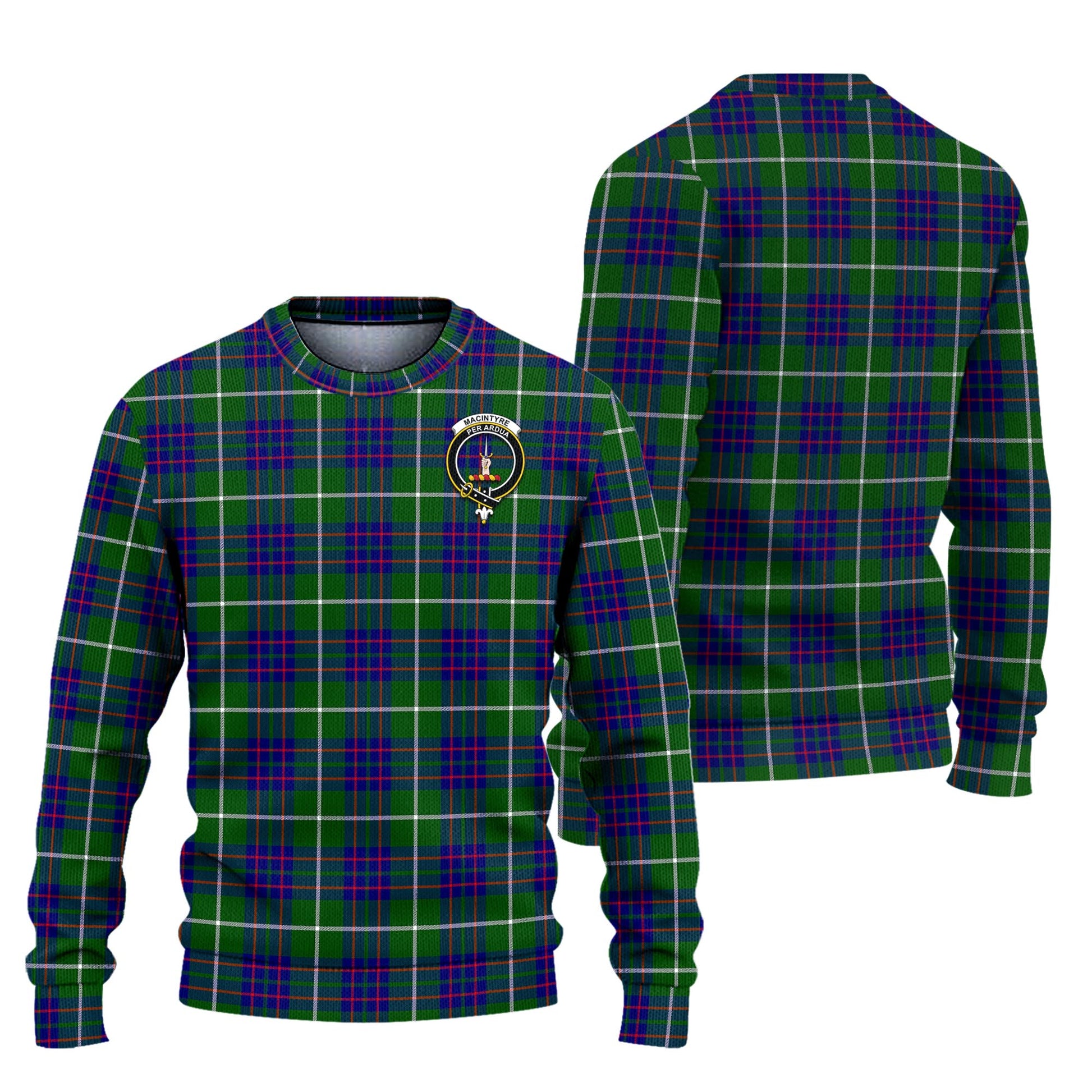 MacIntyre Hunting Modern Tartan Knitted Sweater with Family Crest Unisex - Tartanvibesclothing