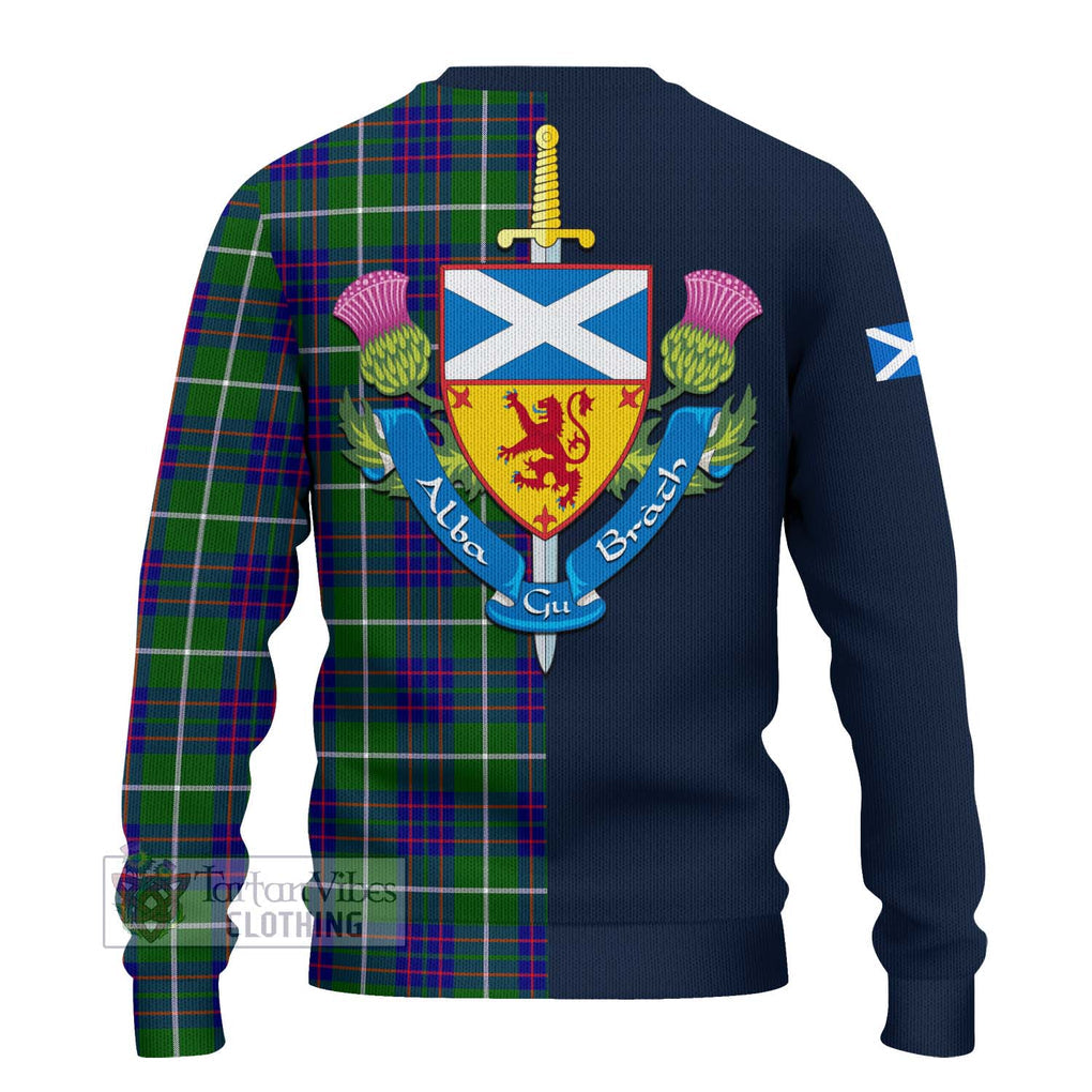 Tartan Vibes Clothing MacIntyre Hunting Modern Tartan Knitted Sweater with Scottish Lion Royal Arm Half Style