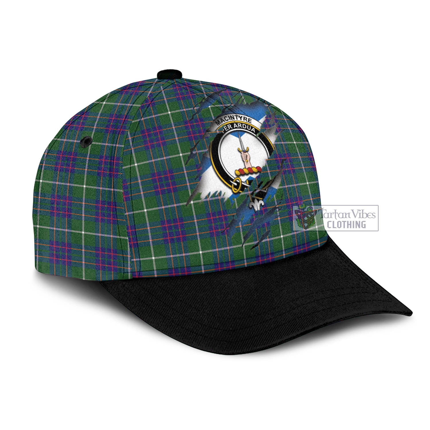 Tartan Vibes Clothing MacIntyre Hunting Modern Tartan Classic Cap with Family Crest In Me Style