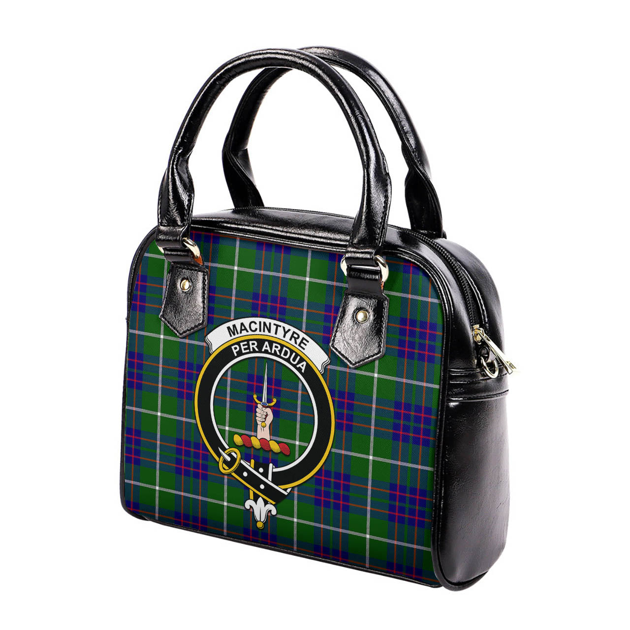 MacIntyre Hunting Modern Tartan Shoulder Handbags with Family Crest - Tartanvibesclothing