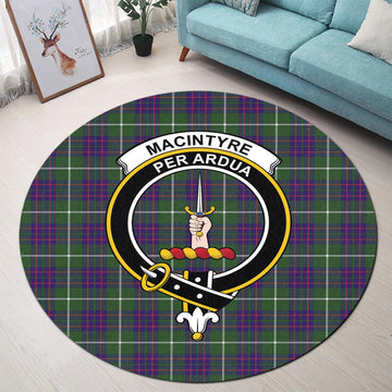 MacIntyre Hunting Modern Tartan Round Rug with Family Crest